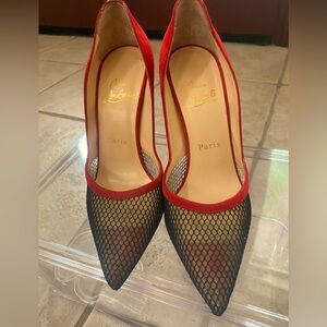 Christian Louboutin Red Suede Fishnet Mesh High Heels Sz37